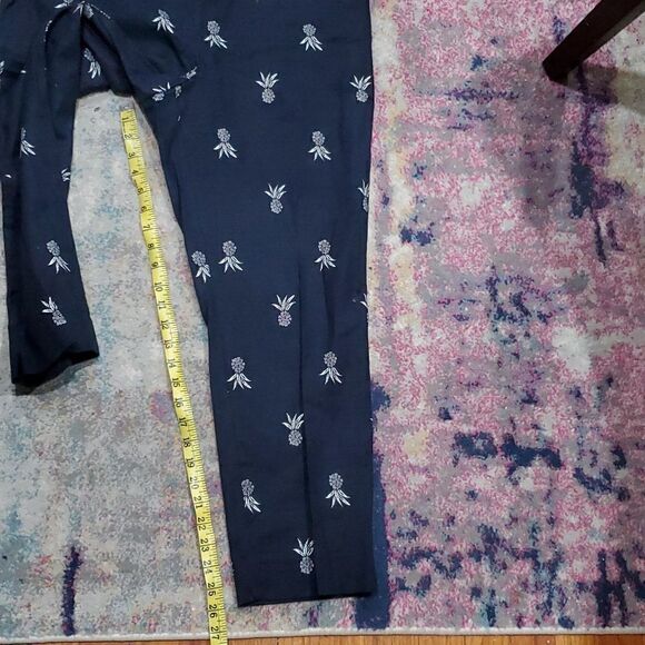 Ann Taylor The Cotton Crop Mid Rise Pineapple Pants in Navy Blue & White Size 12 - Picture 13 of 14
